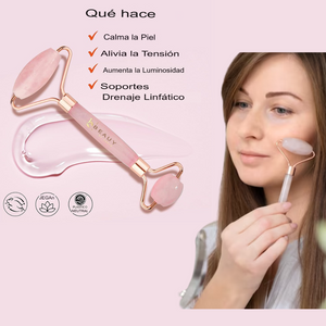 Kit Glow-Up de Cuarzo Rosa – Rodillo Facial + Gua Sha