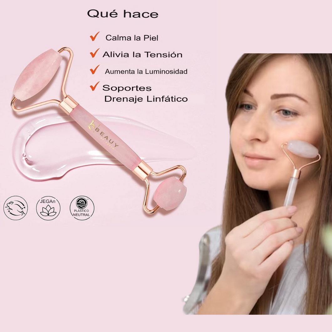 Kit Glow-Up de Cuarzo Rosa – Rodillo Facial + Gua Sha