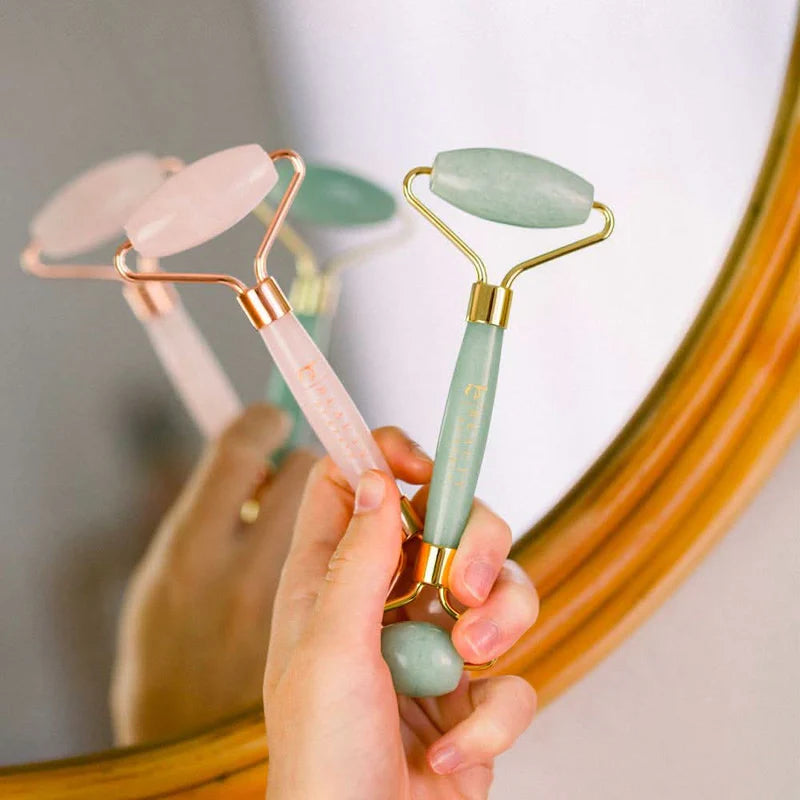 Kit Glow-Up de Cuarzo Rosa – Rodillo Facial + Gua Sha